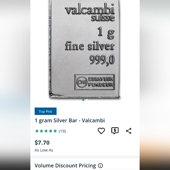 SALE 5x 1G Bars of Valcambi Suisse Fine Silver Bars .999 Silver Bundle of 5! - Picture 7 of 8